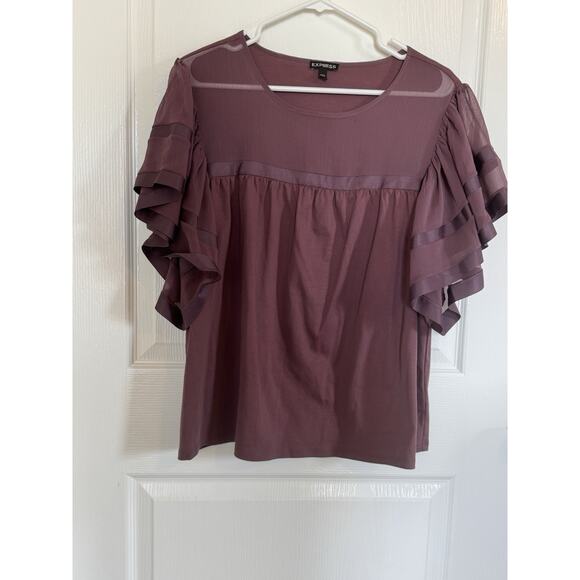 Express- Beautiful Ruffle Sleeve Blouse – Mauve/Plum, Size Women’s Large - Picture 3 of 8